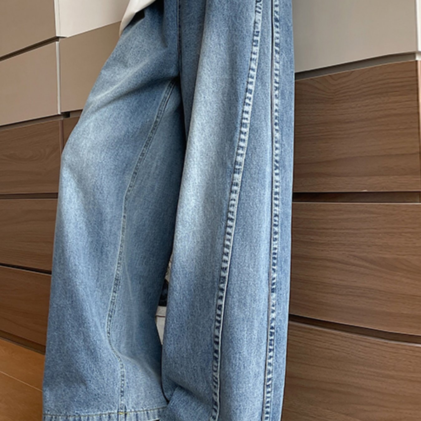 TEMU 여성용 데님 와이드 레그 팬츠 루즈 캐주얼 바지