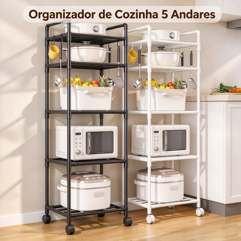 imagem do item organizador de cozinha 5   com rodinhas, estrutura em metal, 156cm,   ou  , para micro-ondas e eletrodomésticos