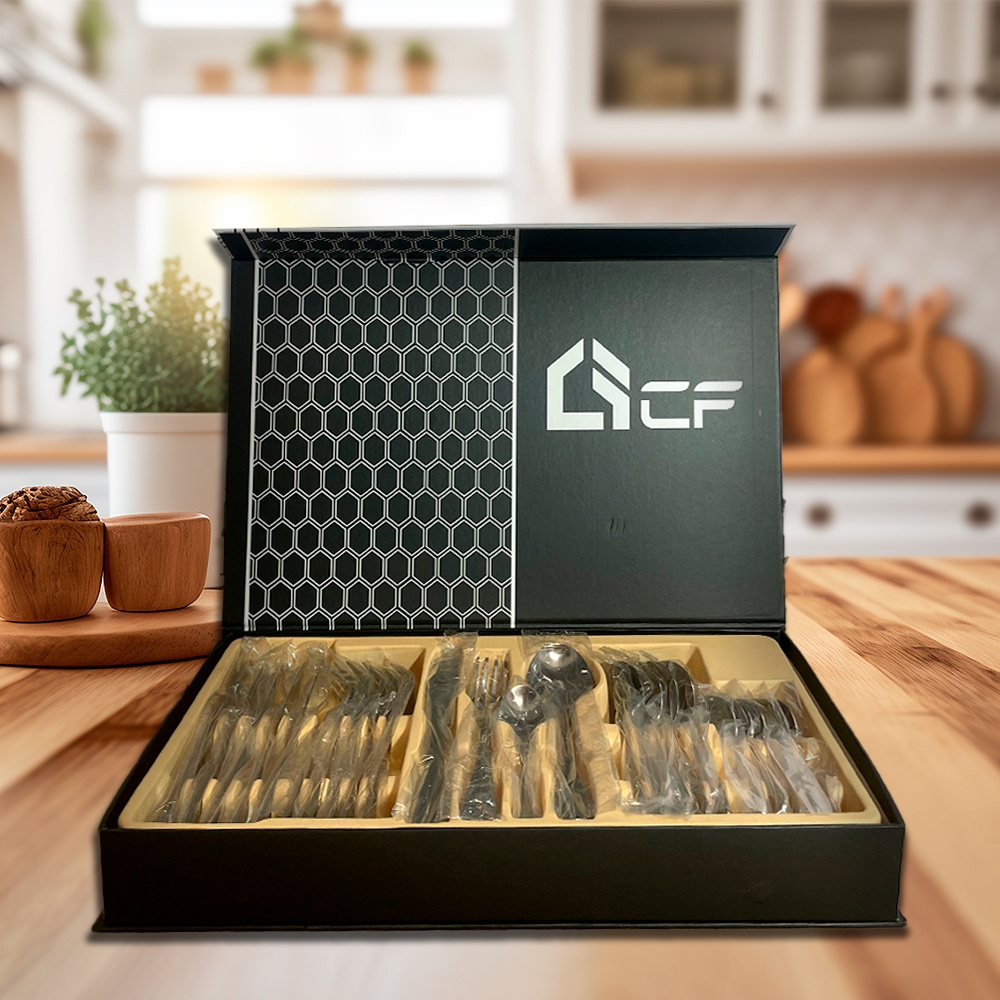 TEMU Faqueiro Kit Com 24 Peas Colheres, Garfos, Talheres Portteis De Ao Inoxidvel