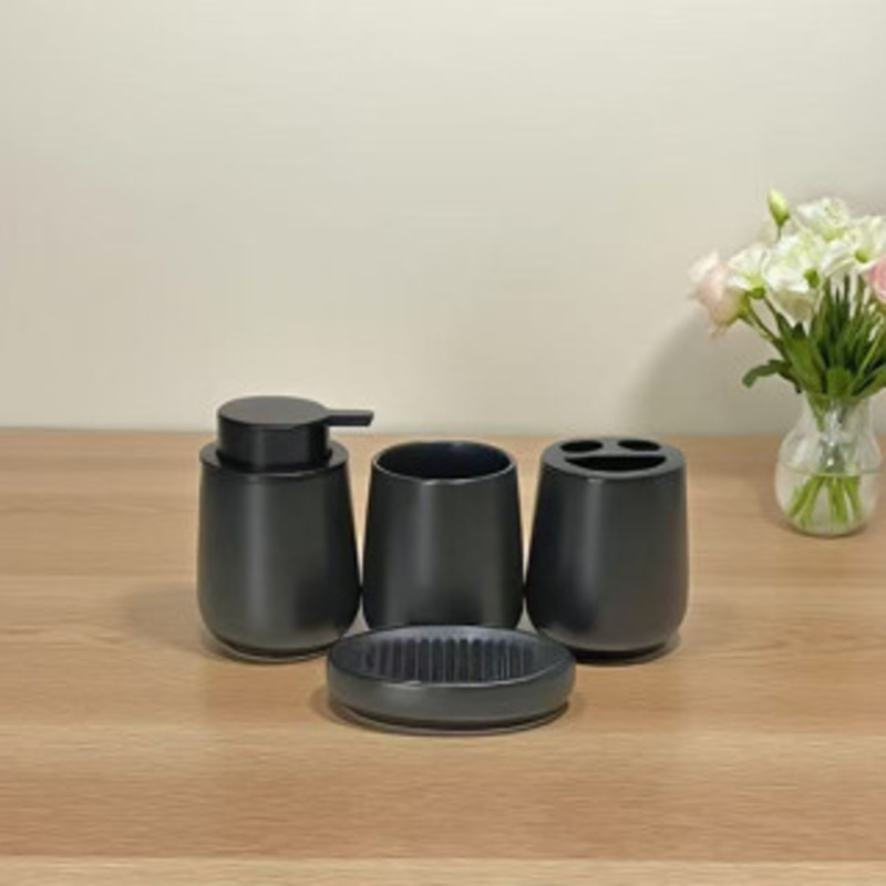 TEMU Kit 4 Peas Para Banheiro De Cermica - Saboneteira, Porta-Sabonete Lquido, Escova E Xcara