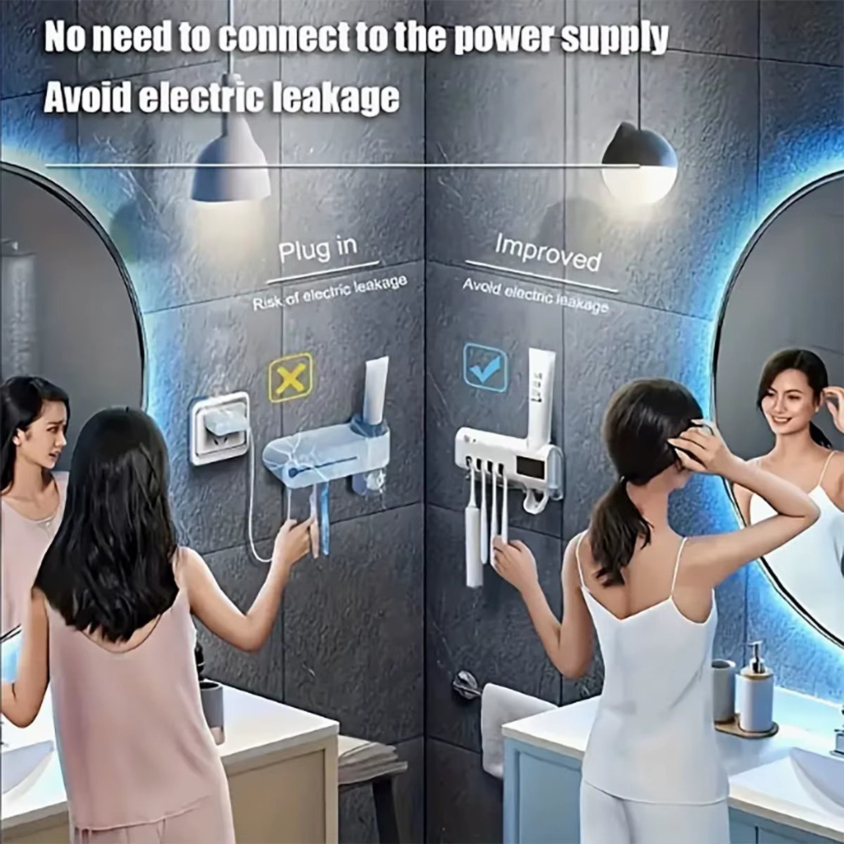   de higienização inteligente para escovas de dentes com dispensador automático de pasta de dente - fixado na parede, armazenamento    , plástico durável, recarregável por usb, organização   para banheiro e decoração de casa, suporte para escovas de dentes para banheiro, organização para banheiro | suporte moderno para escovas de dentes | suporte de plástico durável, organizador para escovas de dentes detalhes 1