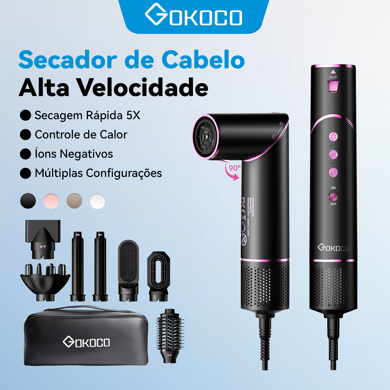 Secador de Cabelo 7 em 1 Conjunto Modelador Multifuncional