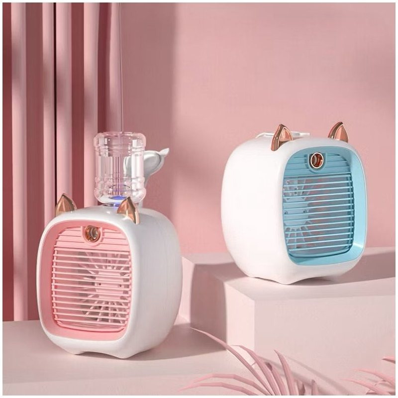 TEMU Promoções sazonais Mini Ar e Ventilador Gatinho de Mesa Recarregável: Refrigeração de Ar
