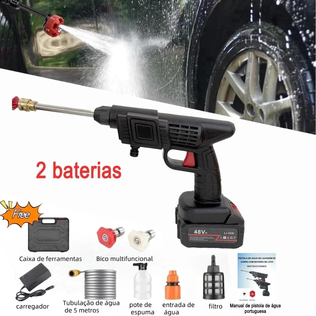 Lavadora de alta pressão preta com pistola de lavagem