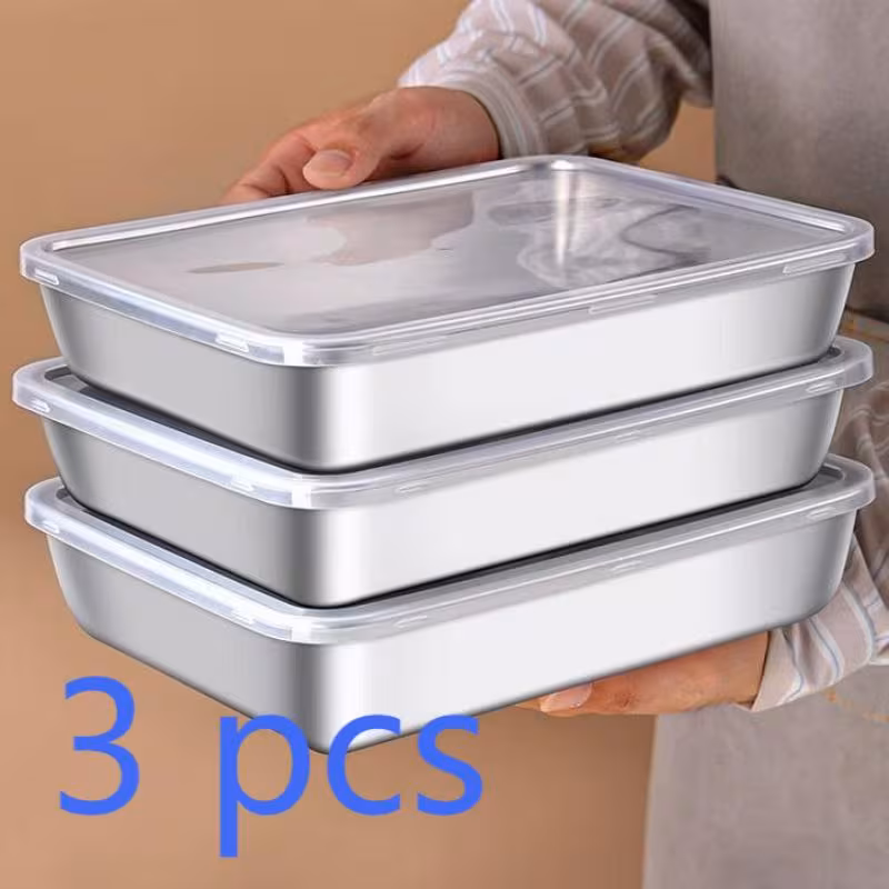 Conjunto de 3 caixas empilháveis com tampa de abertura para micro-ondas