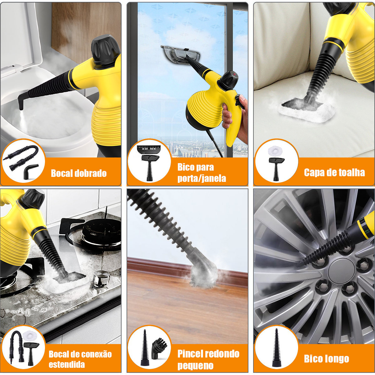 limpador a vapor portátil de 1200 w para diversas superfícies com 10 acessórios detalhes 2