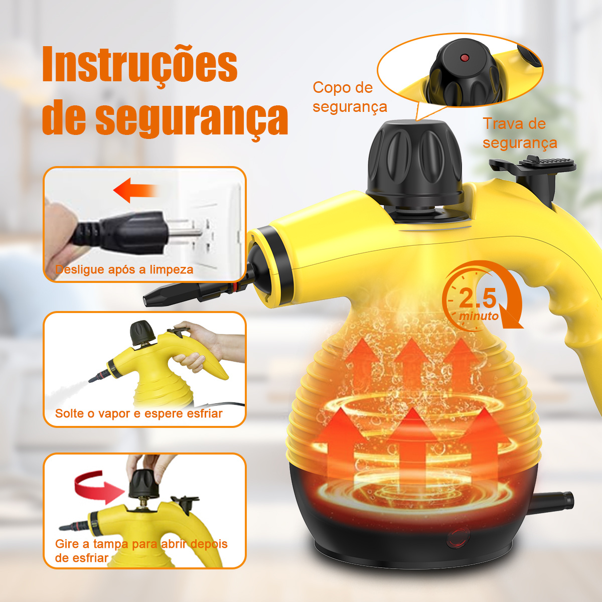 limpador a vapor portátil de 1200 w para diversas superfícies com 10 acessórios detalhes 4