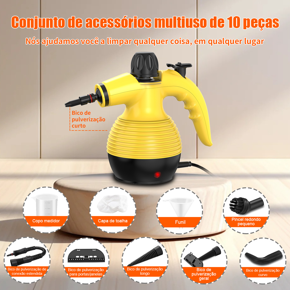 limpador a vapor portátil de 1200 w para diversas superfícies com 10 acessórios detalhes 6