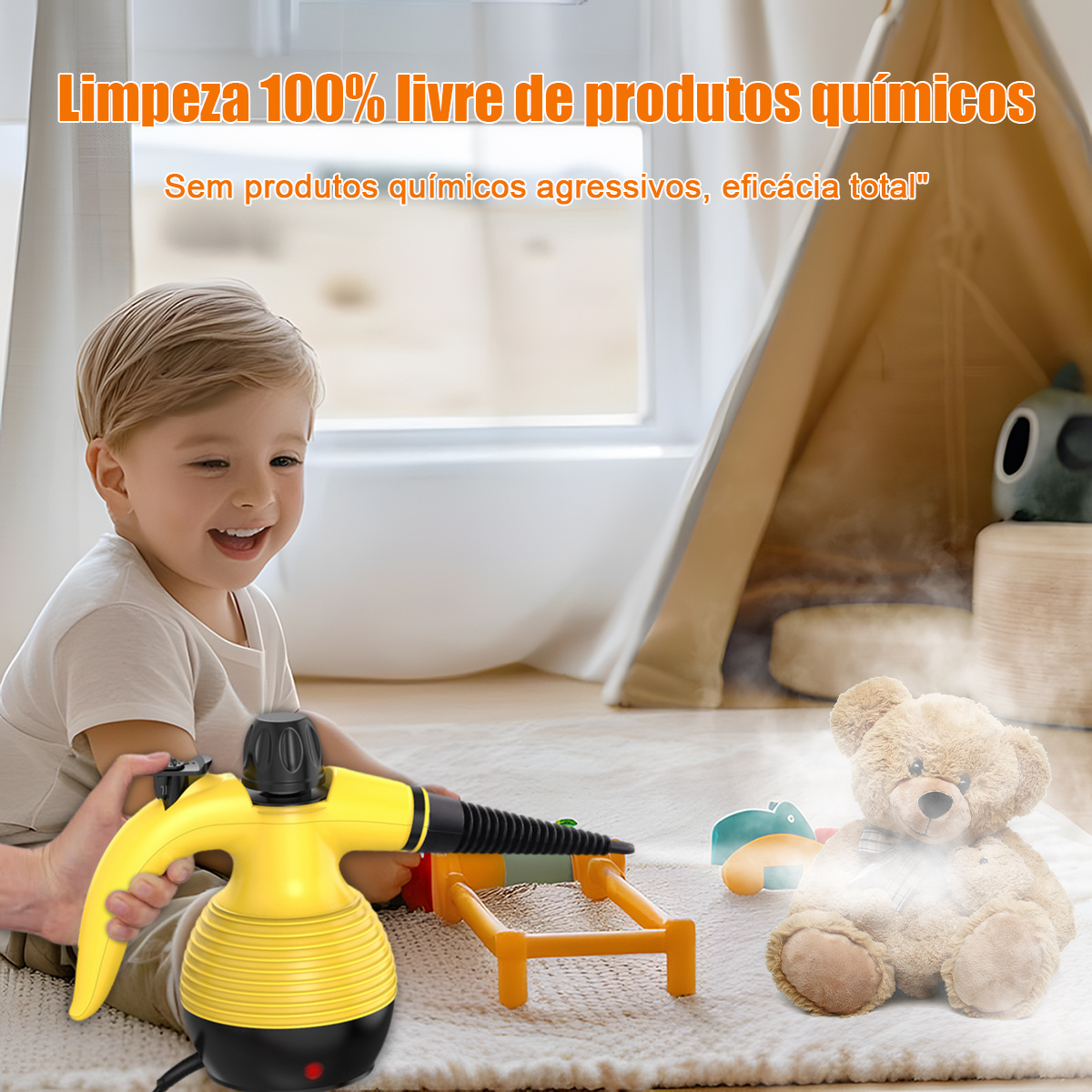 limpador a vapor portátil de 1200 w para diversas superfícies com 10 acessórios detalhes 5