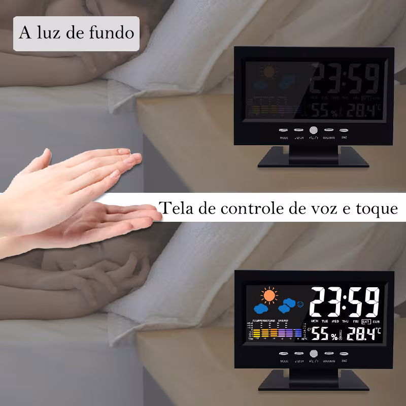 Demonstração visual do sensor de som e toque para ativação da luz de fundo do relógio