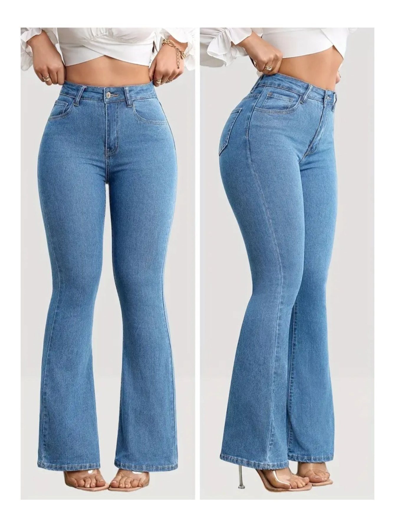 Calça flare jeans feminina preta com cintura alta