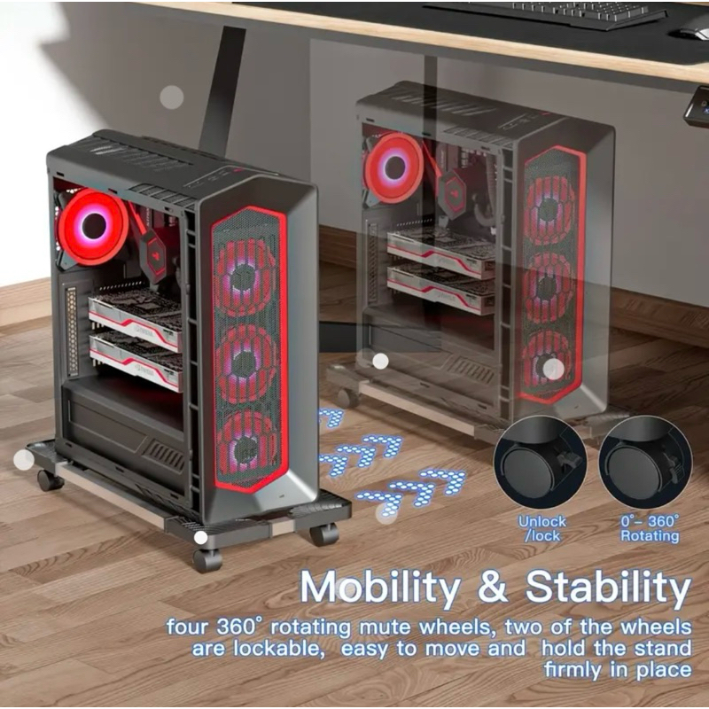 Suporte para CPU Ajustável COR PRETO com Rodas Base para Gabinete Computador MEDIDAS:42x22 a 53x34cm