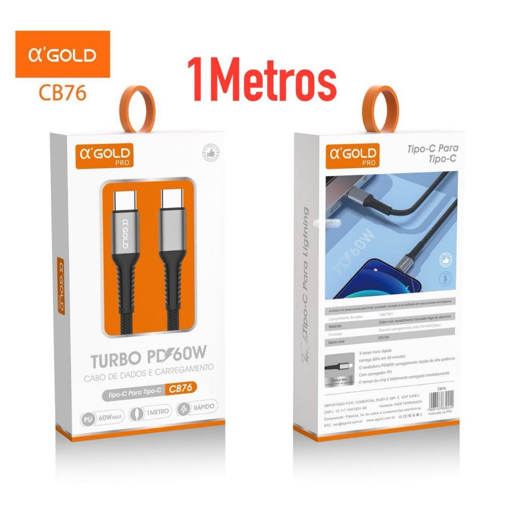 Cabo Tipo C Turbo 60W preto com duas pontas