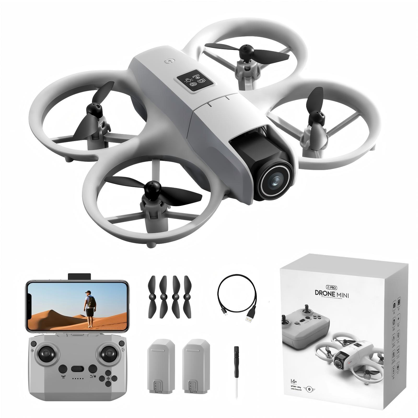 Drone DLI Neo com Câmera 4K para Crianças, Drone Mini a Controle Remoto com Função de Manutenção de Altitude e Modo Sem Cabeça, Auto-Rotação, Quadricóptero com Luz Azul, Proteção Completa das Hélices, 2 Baterias, 4 Hélices Substituíveis e Controle Remoto, Fácil de Voar, Brinquedo para Meninos e Meninas