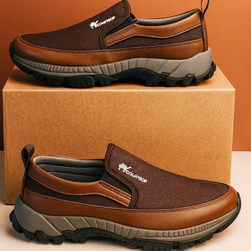 Tênis Mocassim preto com detalhes em couro