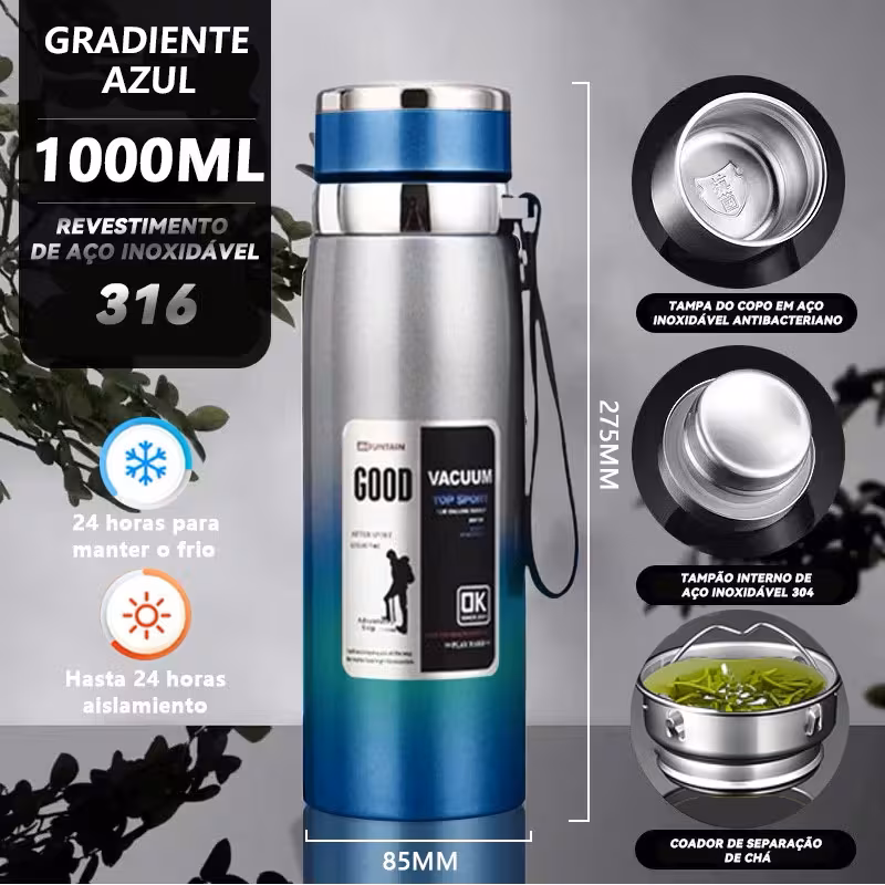 Garrafa térmica com capacidade de 1000ml em uso