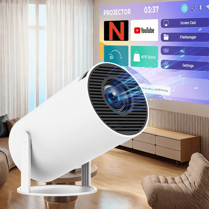 Projetor HY300 na cor preta com lente de projeção