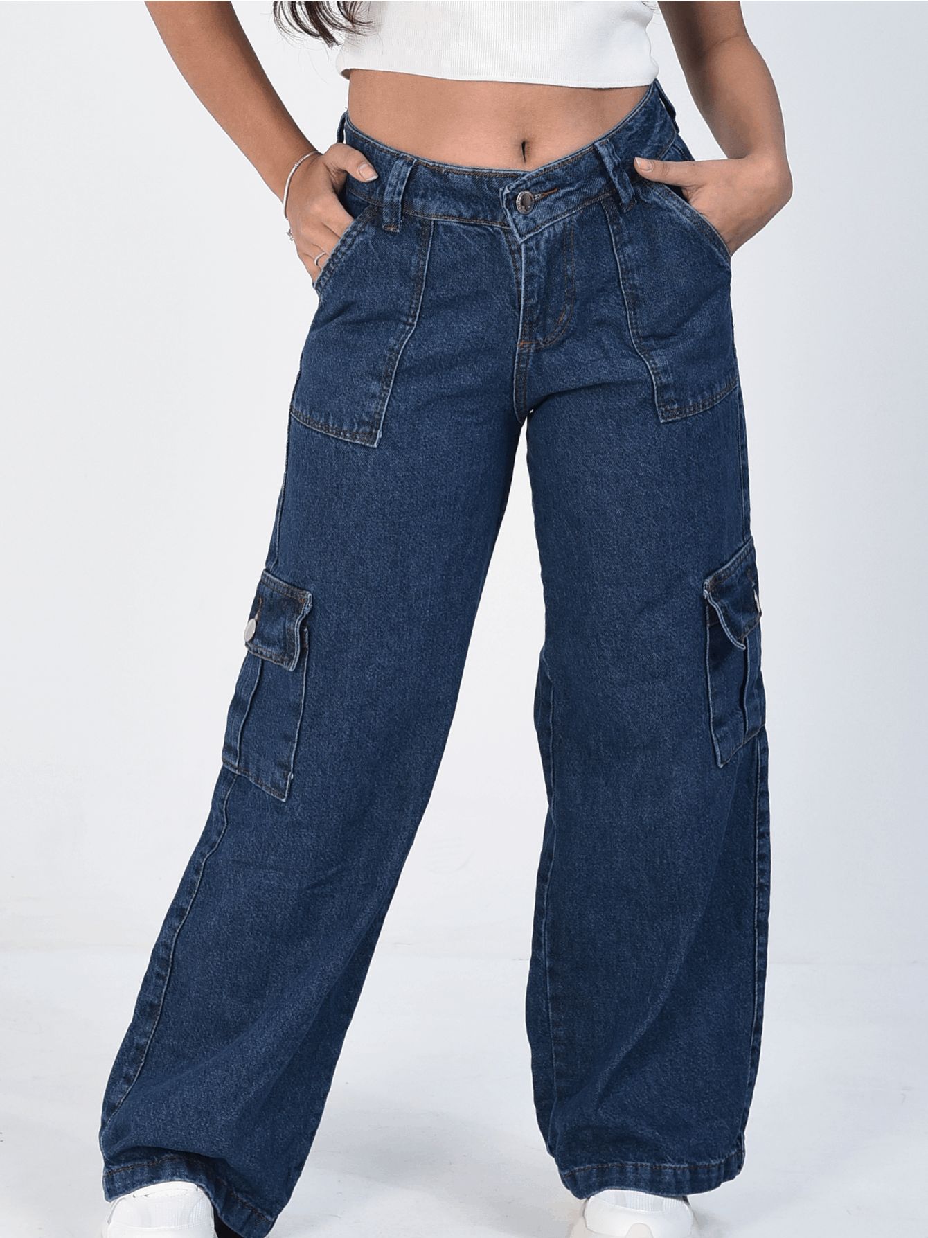 Calça cargo jeans modinha infantil juvenil do 10 ao 16 premium - imagem 1