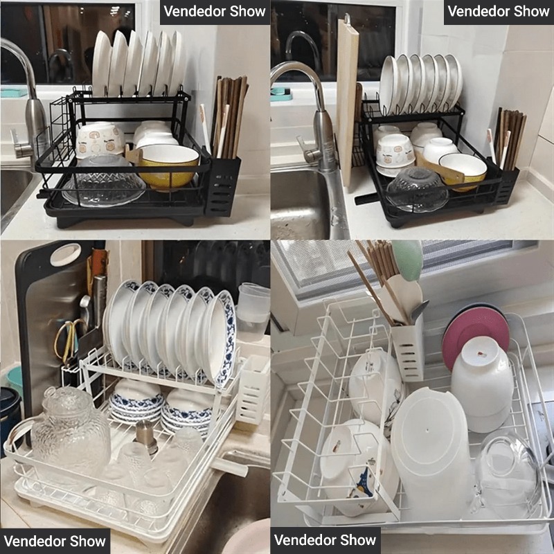 Colagem de fotos mostrando o produto em diferentes cores e configurações de uso em cozinhas reais