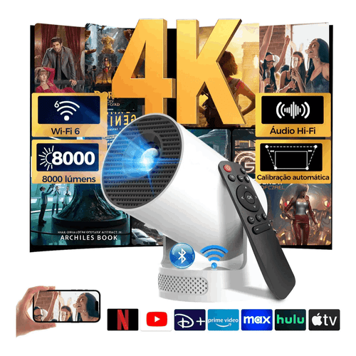 portable 4k 8000 wifi 6 bluetooth 5 4 projector 11 system integrated 180 rotation auto correction built in speaker for party travel