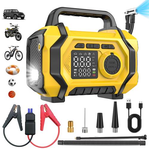 arrancador de batería de emergencia portátil con compresor de y soplador, booster de batería de vehículo con compresor de + de energía, 12v para emergencias automotrices