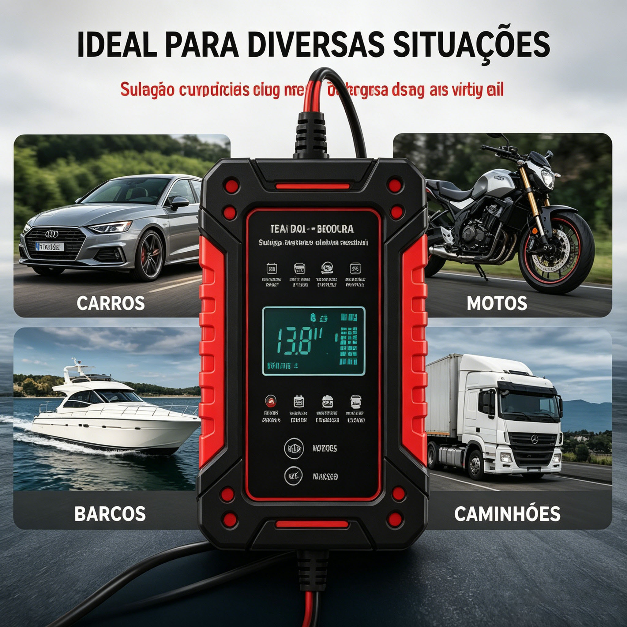carregador inteligente de bateria automotiva 12v/24v 8a, carregador e reparador de   para  , motos, caminhões e barcos, compatível com baterias agm, gel, wet e efb