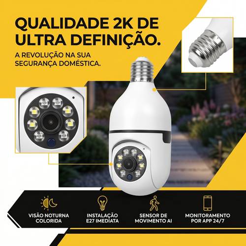 imagem do item câmera de segurança inteligente residencial – câmera sem fio 2k, instalação , design com soquete e27, visão noturna , detecção de , áudio bidirecional, de monitoramento inteligente, adequada para uso residencial, comercial e interno.