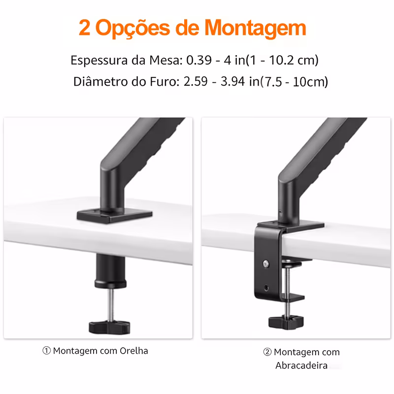 Diagrama das duas opções de montagem em mesa: grampo e furo passante