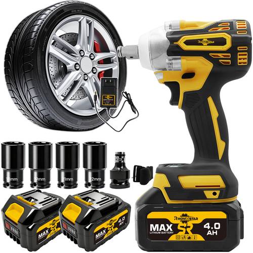 imagem do item conjunto de chave de impacto sem brushless de 21v, pistola de impacto de torque de 1/2, bateria recarregável de 4000mah, carregador rápido, soquetes e caixa de ferramentas – velocidade variável, para homens, mecânicos e entusiastas de diy para de , motociclos e