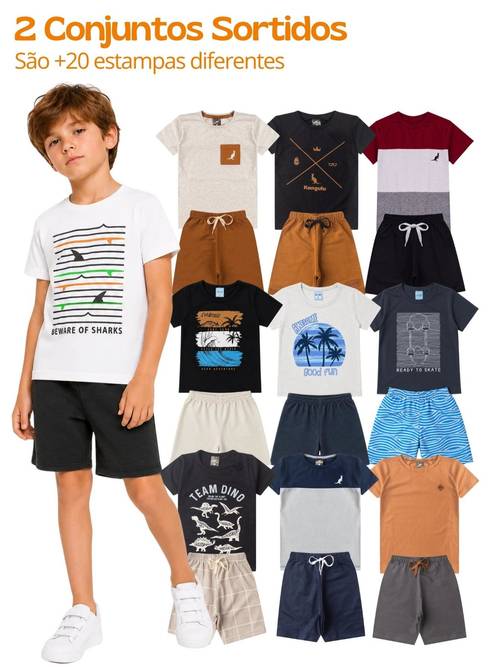 imagem do item kit 4 peças conjunto infantil bebê verão promoção - 2 camisetas 2 bermudas envio sortido
