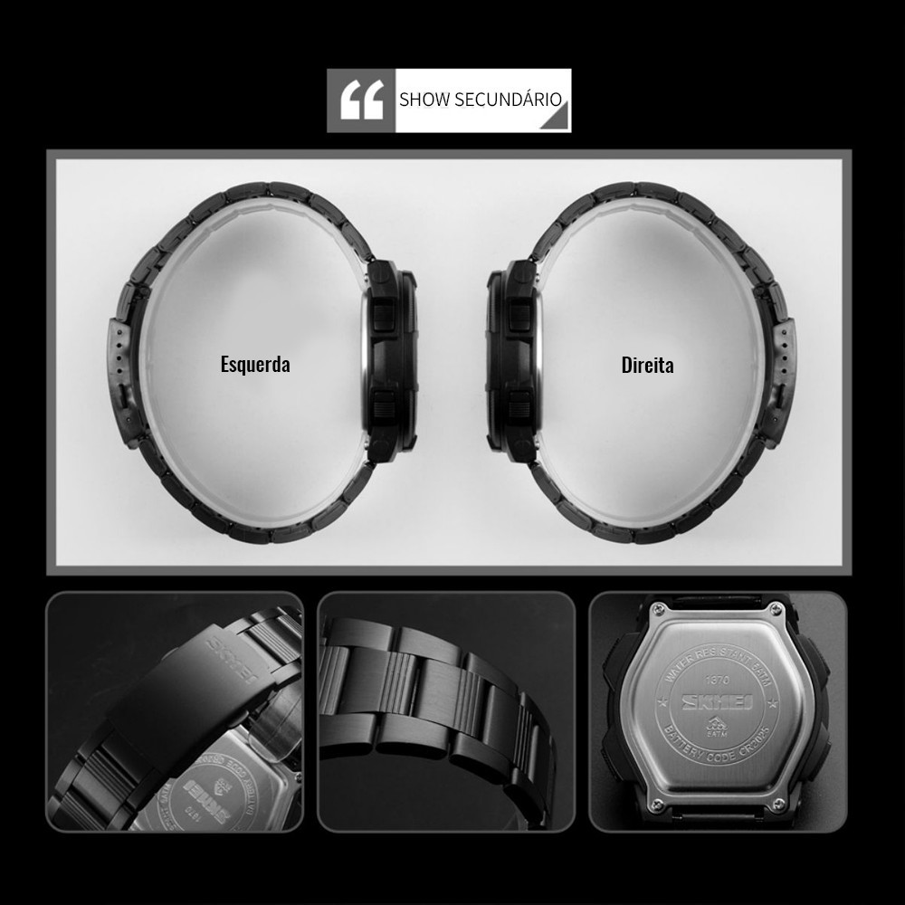   1370si rel&oacute;gio digital masculino de mostragem dupla desporto outdoor rel&oacute;gio de   prateado detalhes 6