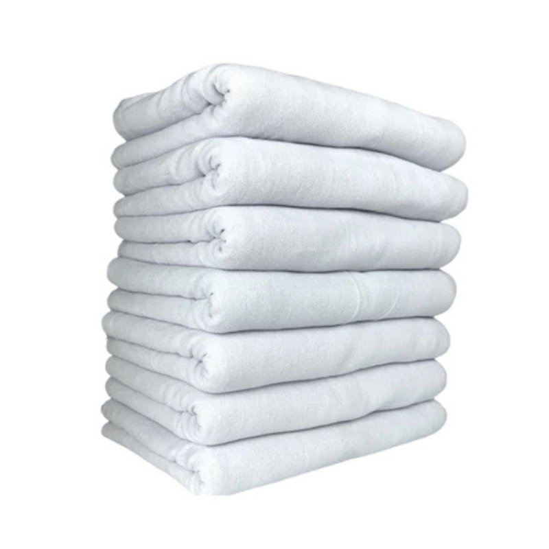 Pano de limpeza branco grosso em vista frontal,Pano de limpeza duplo premium em vista lateral,Kit de 10 panos de limpeza em embalagem