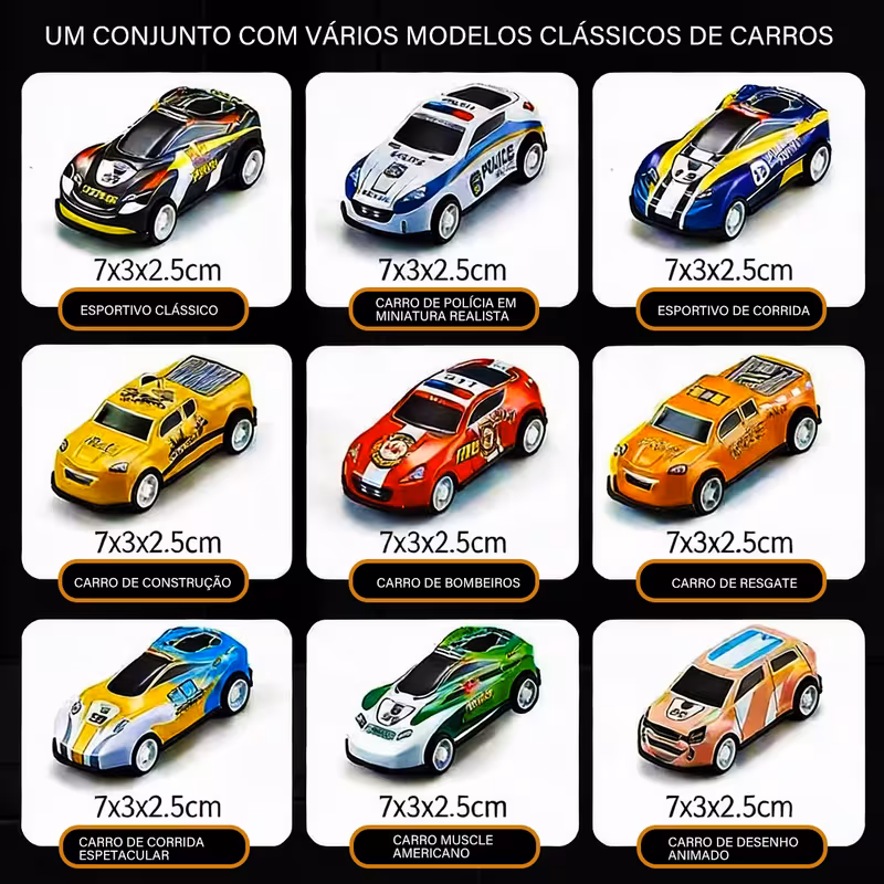 Caixa organizadora com carrinhos de brinquedo dentro