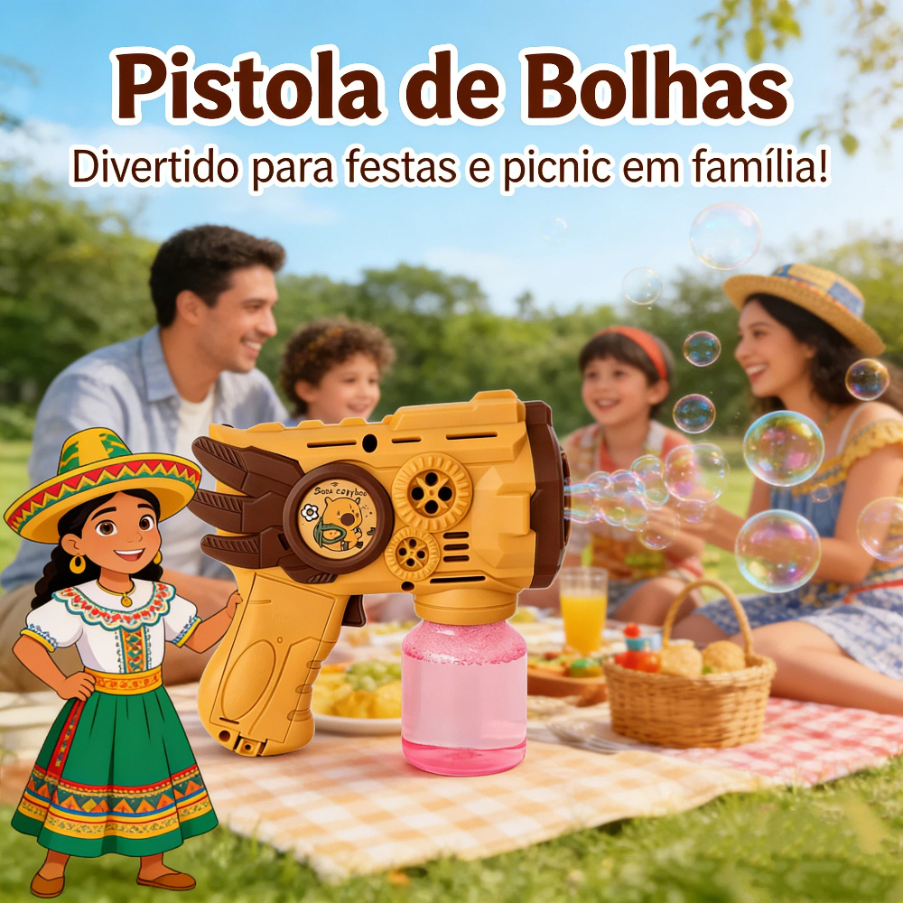 Máquina de bolhas em uso, criando bolhas coloridas