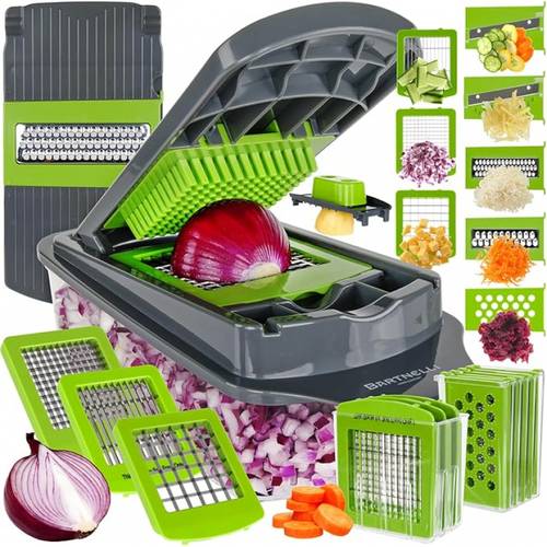 imagem do item cortador de vegetais pro 15 peças de utensílios de cozinha multifuncionais para , vegetais, ralador de queijo, cortador de legumes com recipiente , de limpar, com escova e garfo bônus