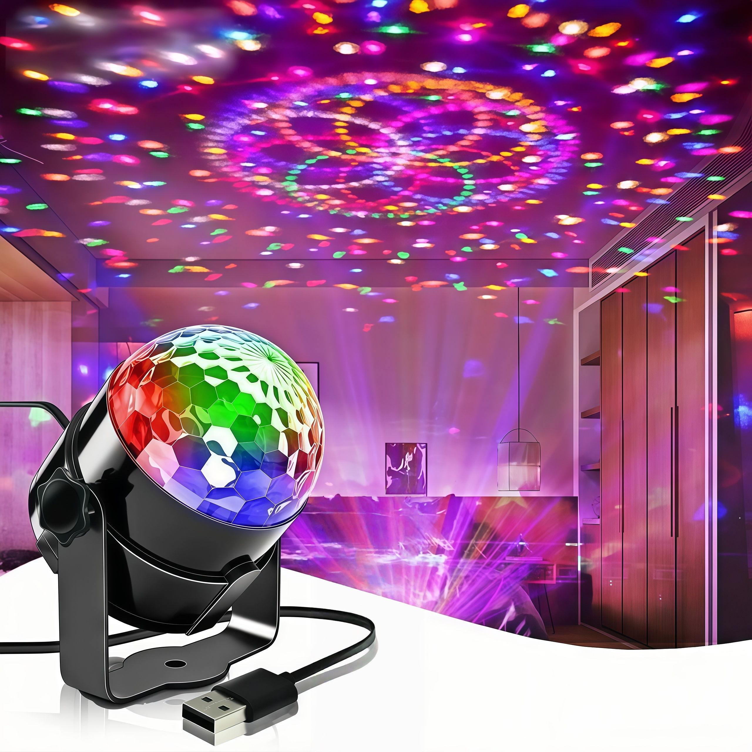Globo LED RGB Som Ativado USB Luzes de Festa Discoteca Balada Bar Eventos Decoração