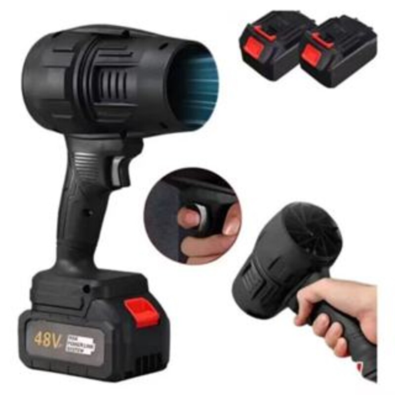 Secador de cabelo turbo portátil preto com 2 baterias recarregáveis de 48V