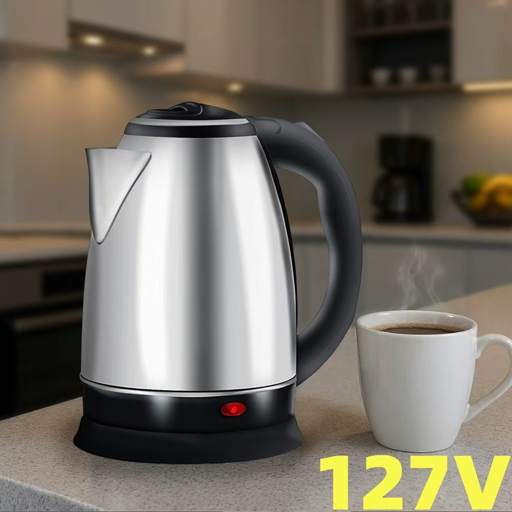 Chaleira elétrica de aço inox preta com tampa transparente