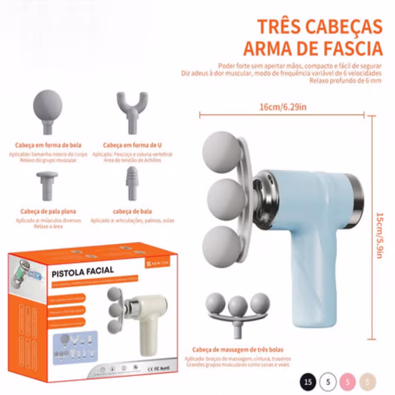 Infografico detalhado do produto mostrando as 5 ponteiras, medidas e funcoes de cada acessorio