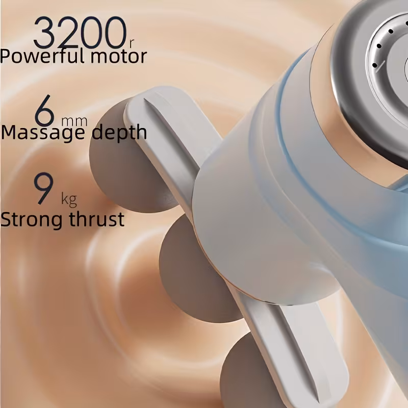 Close no dispositivo de massagem destacando o motor de 3200 rpm e profundidade de 6 mm