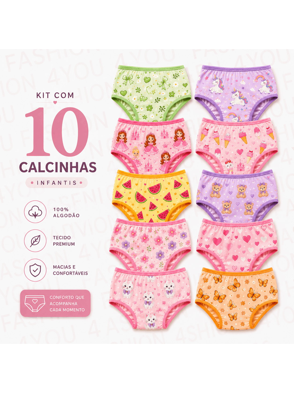 imagem do item   calcinhas infantil   fio 32 hipoalergênicas linha   e confortável