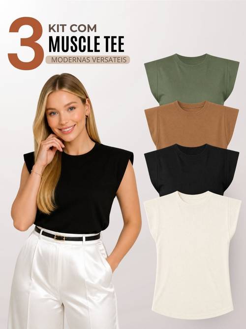 imagem do item kit 3 blusas feminina muscle tee casual - f00