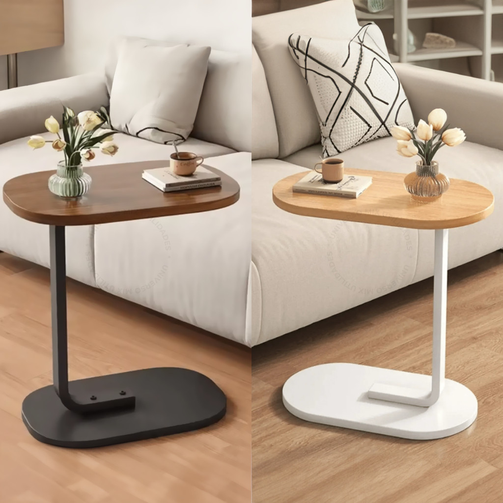 imagem do item mesa lateral de sofá c-type 38x28x58cm, mesinha de cabeceira e  , design moderno   madeira e base metal  