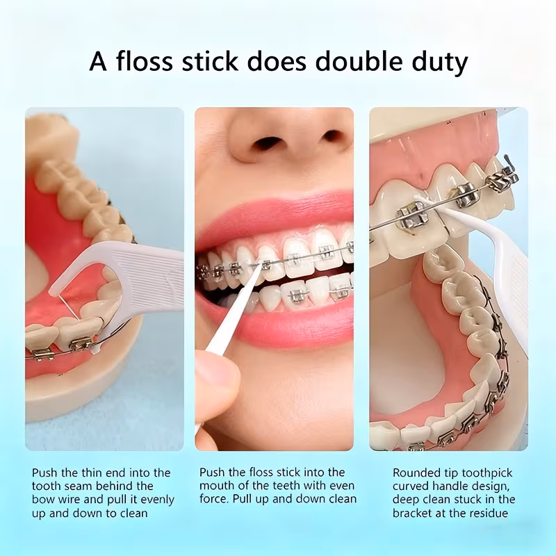 Fio dental em uso em uma criança