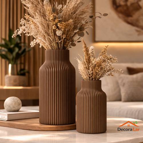 imagem do item decoração kit 2 vasos canelados design moderno sala escritório interiores presente premium, 2 peças