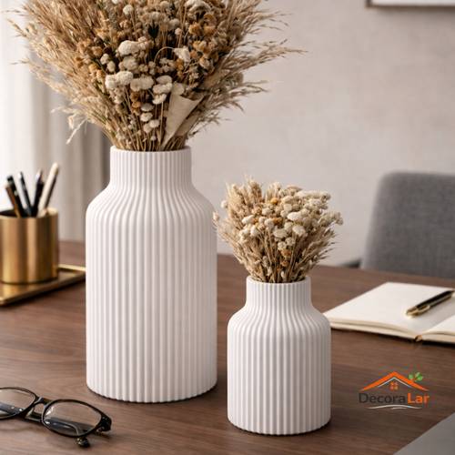 decoração kit 2 vasos canelados design moderno sala escritório interiores presente premium, 2 peças