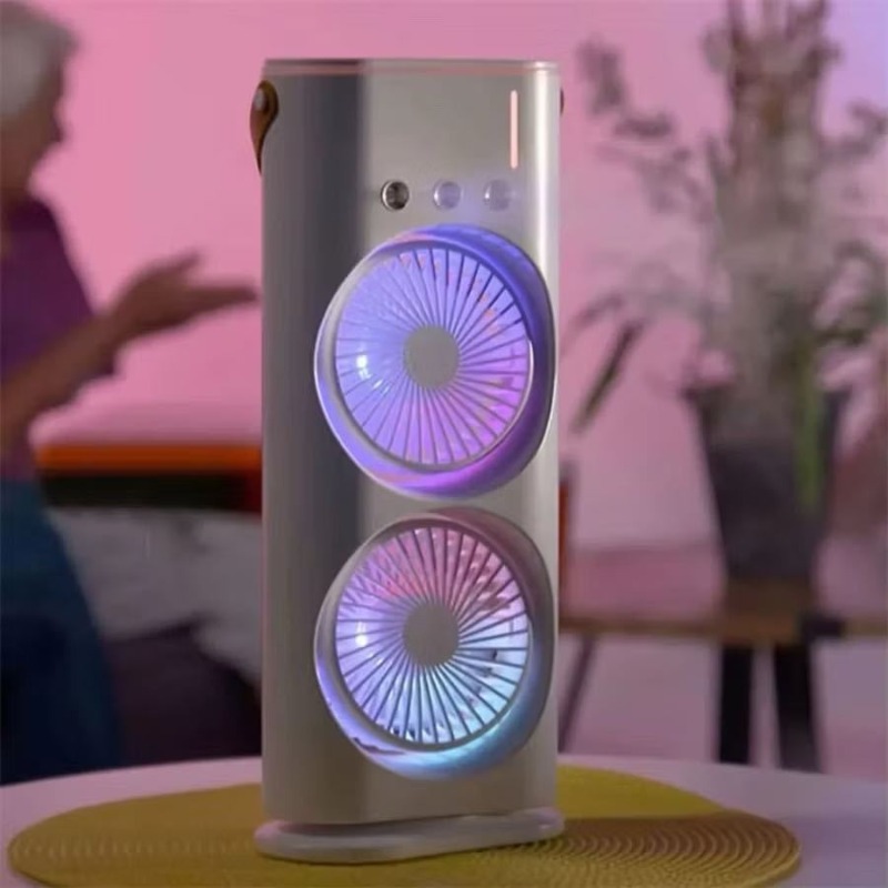 Ventilador portátil preto com reservatório transparente