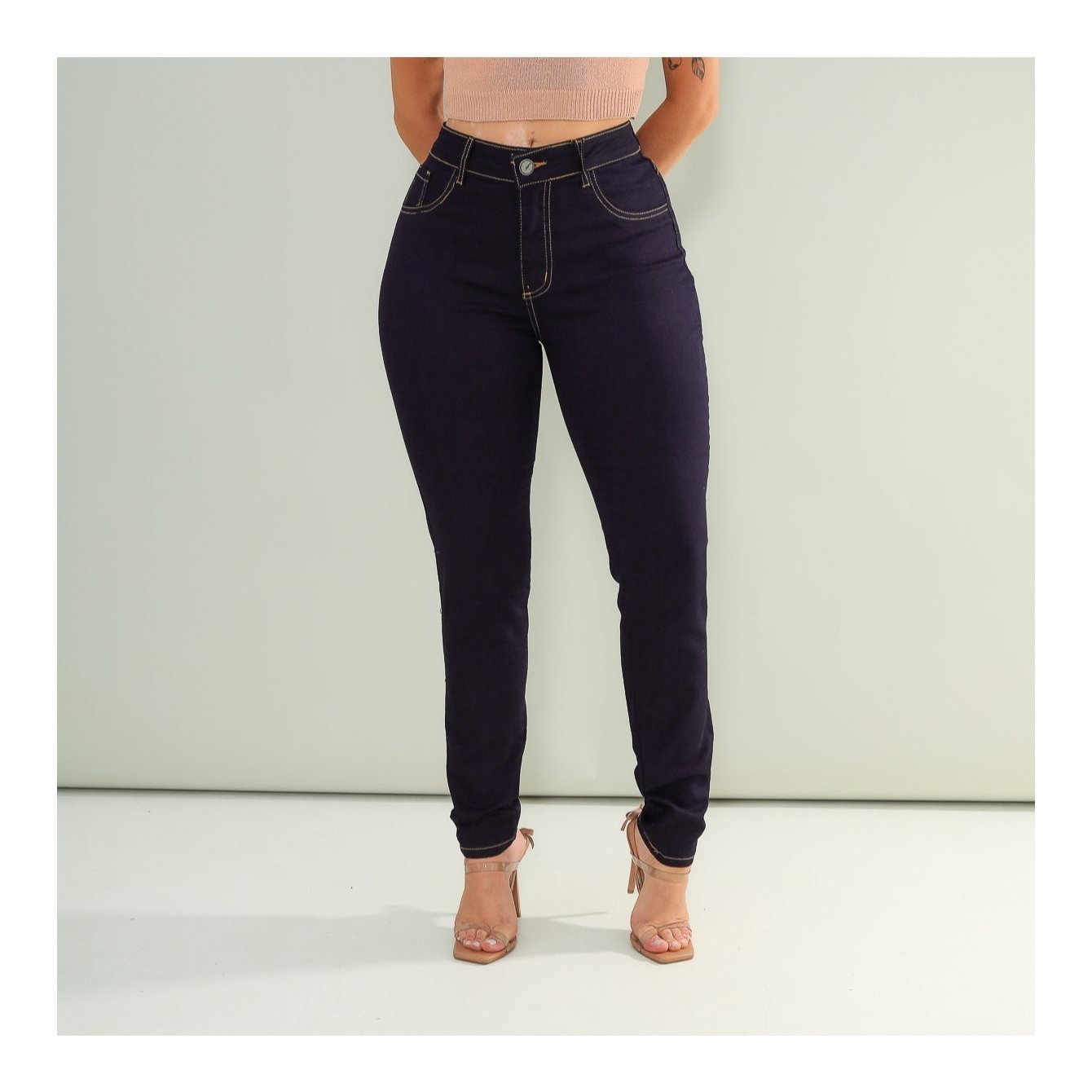 TEMU Calça Jeans Feminina Skinny Jeans Escuro, Cintura