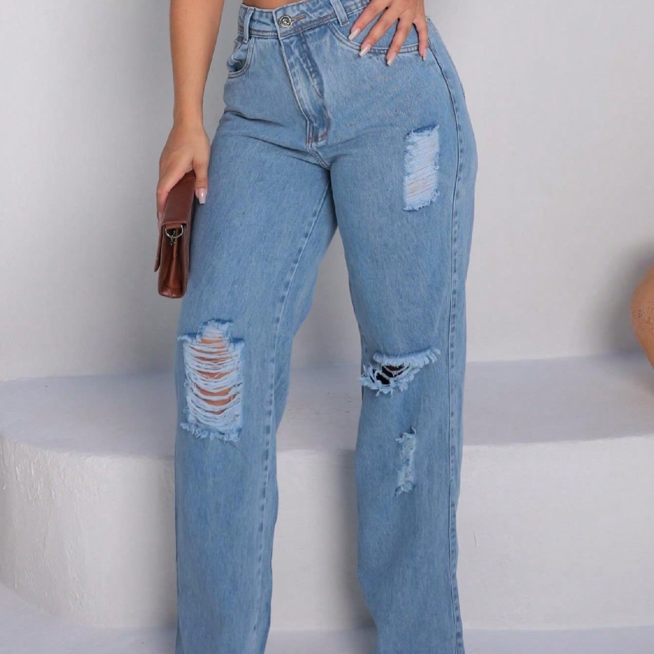 TEMU Kissmelady 8020 Calça Jeans feminina Jeans cintuta jeans pantalona wide leg 8020