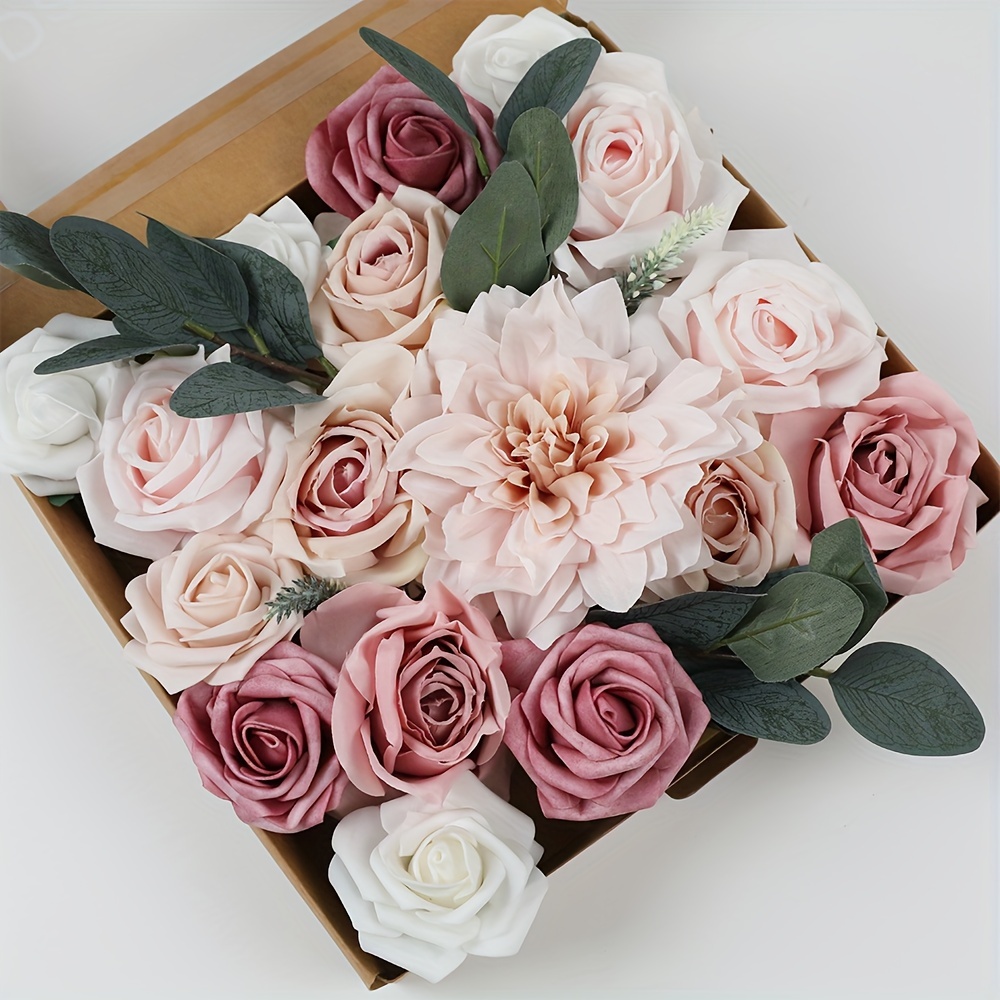 26pcs, Lavender Purple Roses Artificial Flowers Combo Box, Silk Fake Rose  Flowers With Stems For DIY Wedding Bouquets Bridal Shower Table Centerpieces